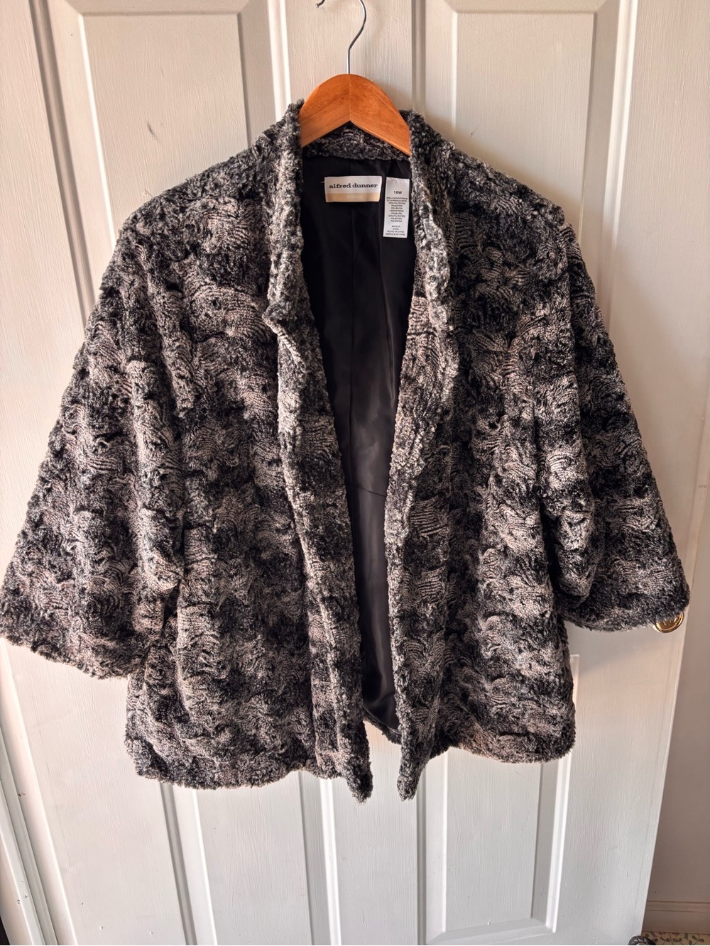 Alfred Dunner Faux Fur Zip Jacket Charcoal Gray L